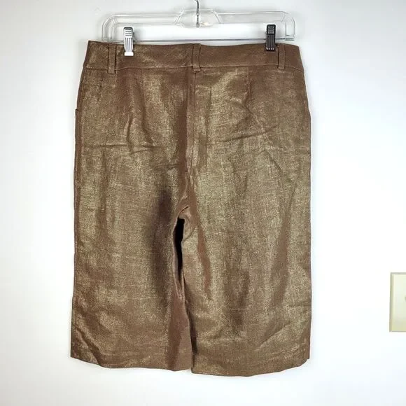 Ballinger Gold Vintage Metallic linen blend bermuda women's shorts 6 fancy 80's - Picture 2 of 9